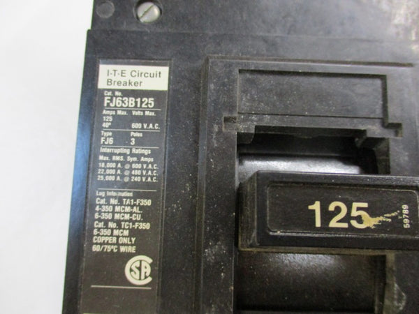 ITE FJ63B125 CIRCUIT BREAKER 125A 600VAC UNMP