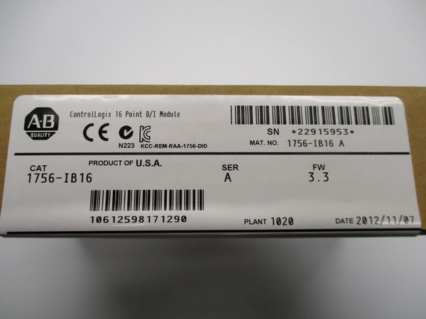 ALLEN BRADLEY 1756-IB16 SER. A F/W 3.3 DATE: 2012 NSFS