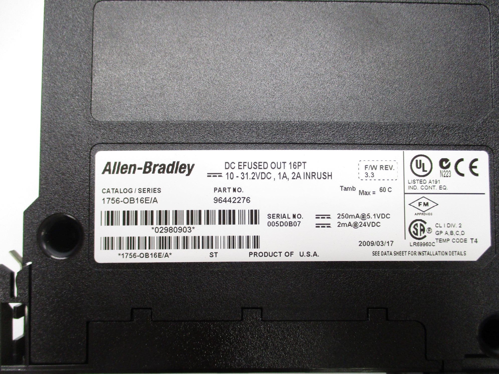 ALLEN BRADLEY 1756-OB16E SER. A 24VDC F/W 3.3 NSNP