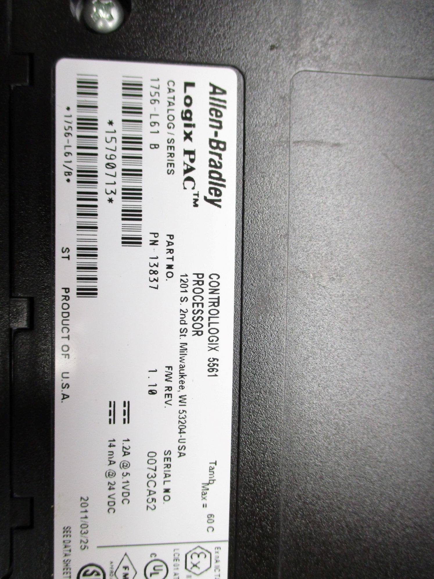 ALLEN BRADLEY 1756-L61 SER. B F/W 1.10 NSNP