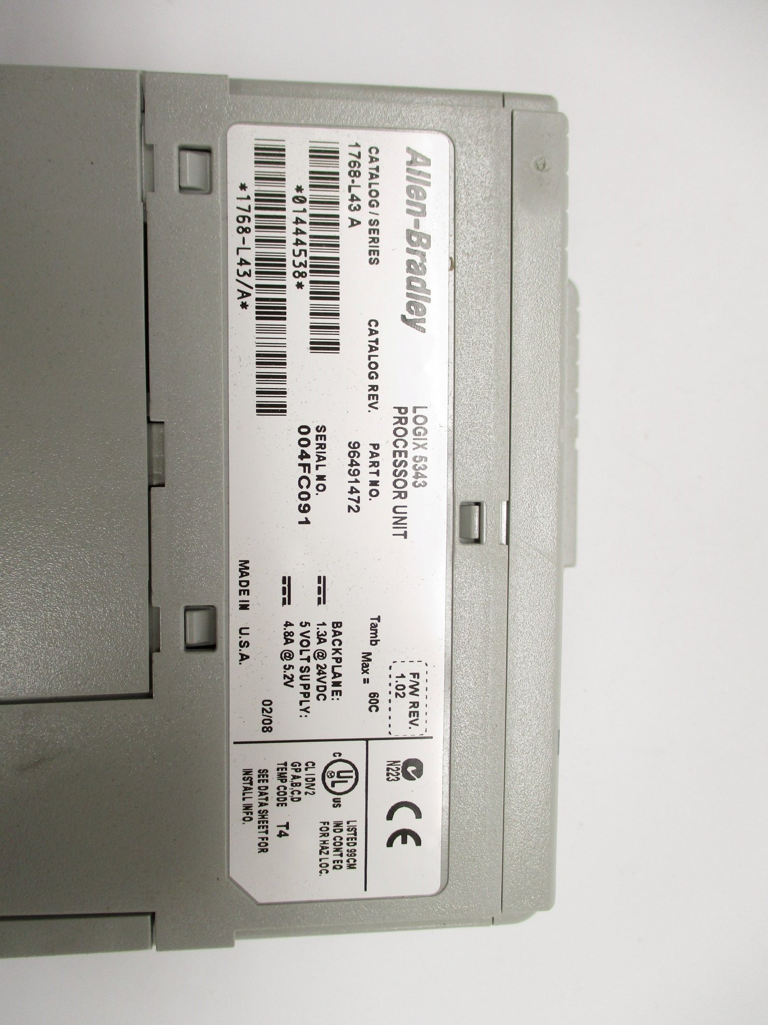 ALLEN BRADLEY 1768-L43 SER. A F/W 1.02 24VDC 1.3A NSMP