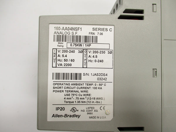 ALLEN BRADLEY 160-AA04NSF1 SER. C F/W 7.06 UNMP
