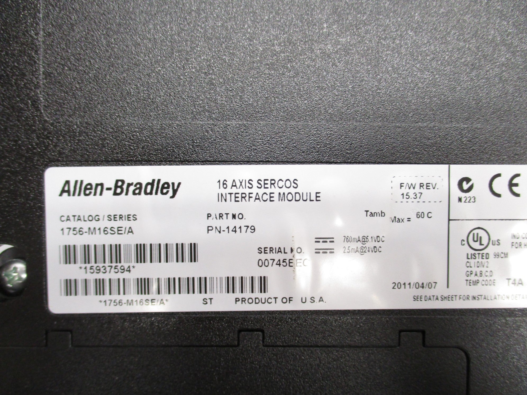 ALLEN BRADLEY 1756-M16SE SER. A F/W 15.37 NSNP