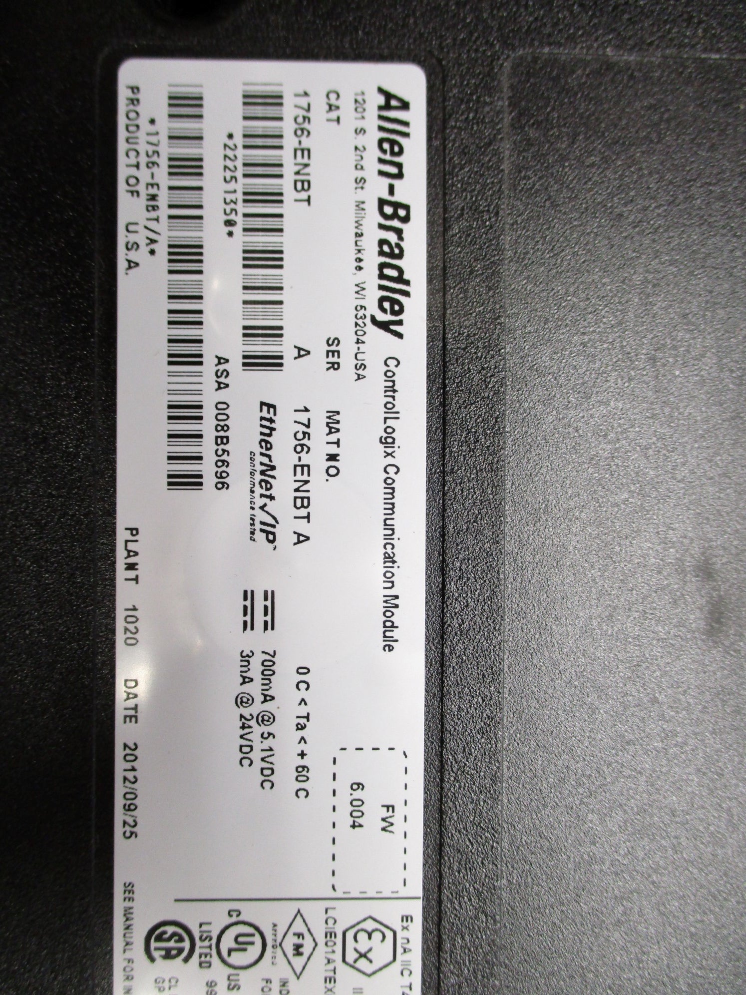 ALLEN BRADLEY 1756-ENBT SER. A F/W 6.004 24VDC NSNP