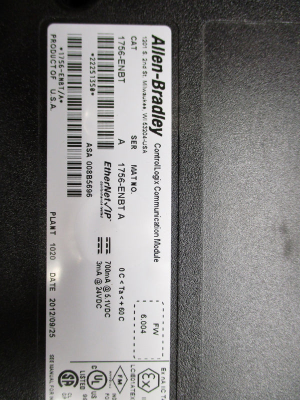 ALLEN BRADLEY 1756-ENBT SER. A F/W 6.004 24VDC NSNP