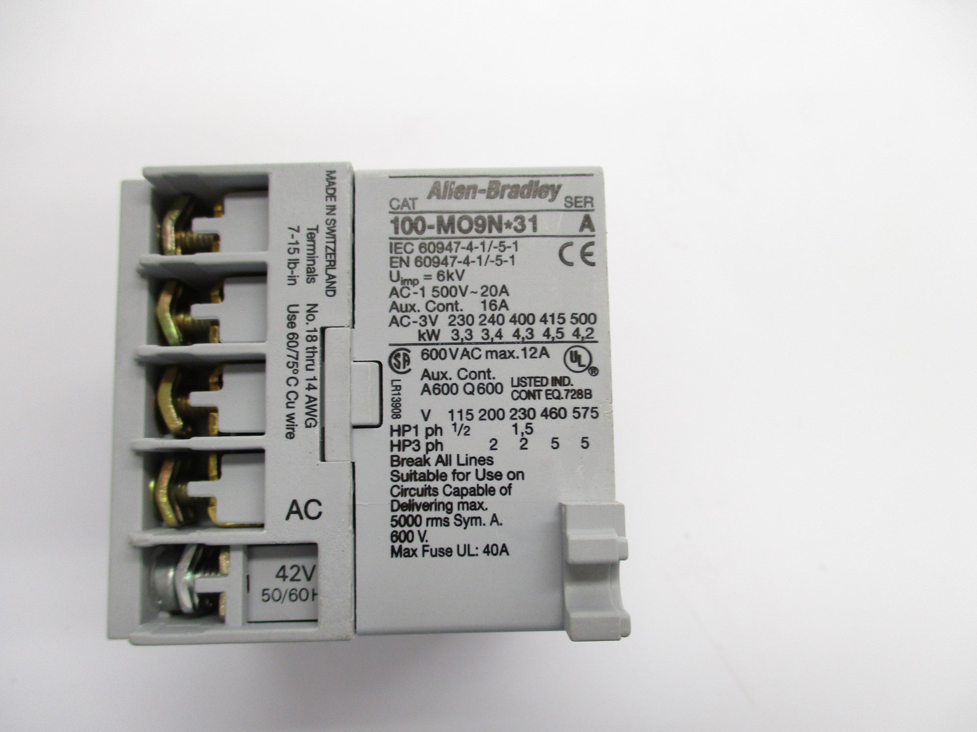 ALLEN BRADLEY 100-M09NKX31S SER. A 42VAC (WH) NSMP