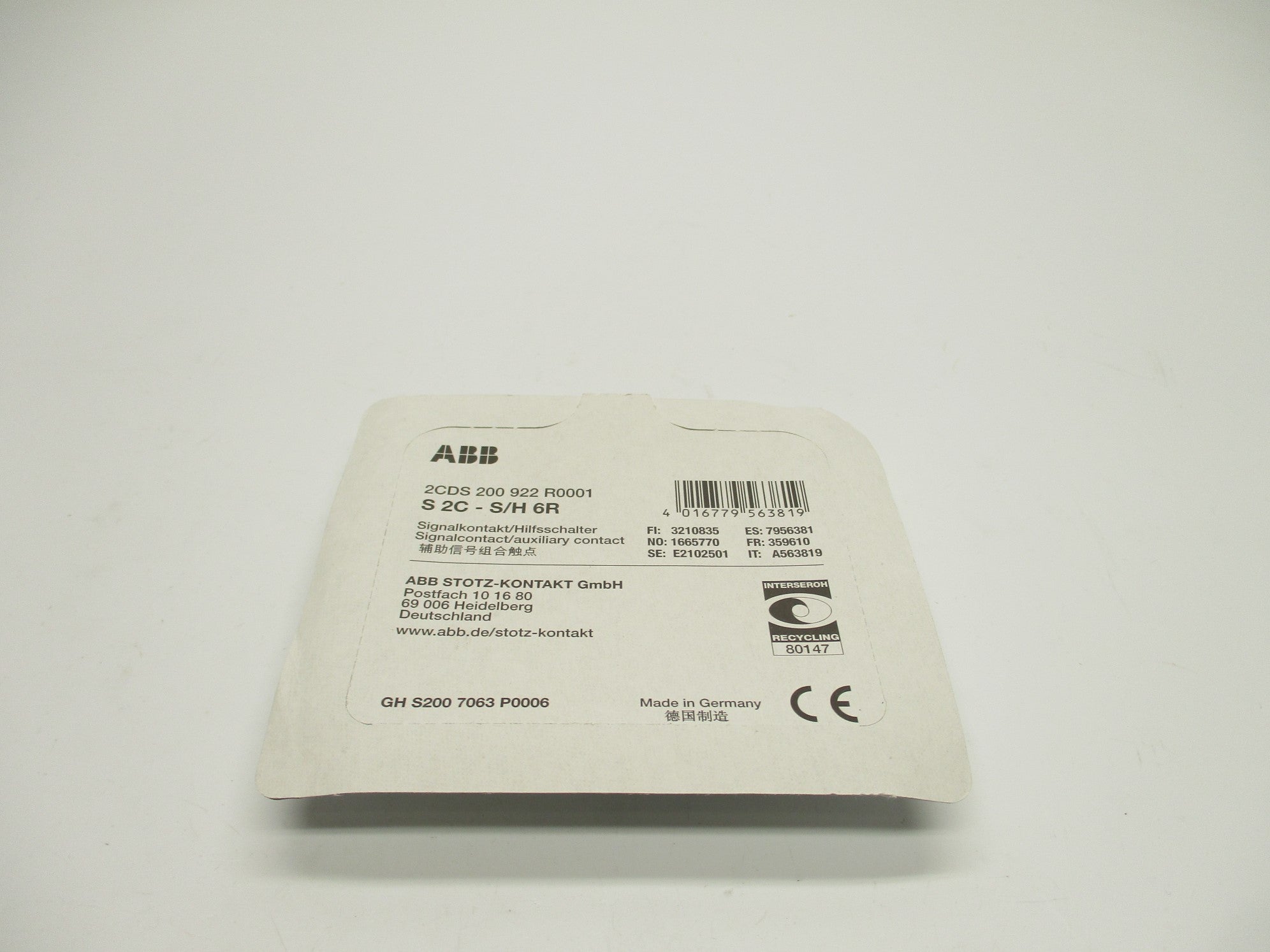 ABB 2CDS200922R0001 S2C-S/H6R NSMP