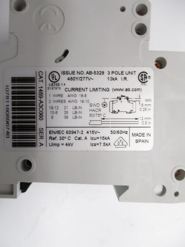 ALLEN BRADLEY 1489-A3C060 SER. A 6A 480/277V NSNP
