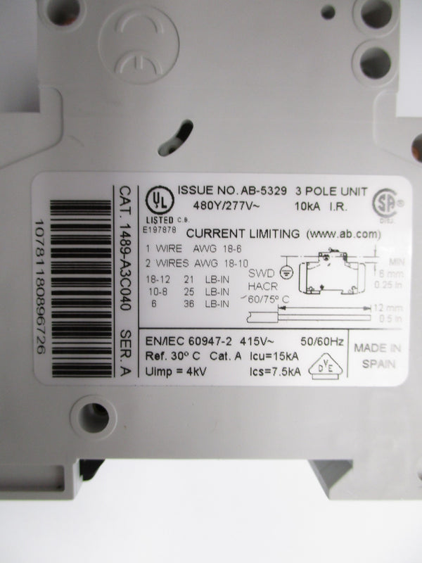 ALLEN BRADLEY 1489-A3C040 SER. A 480/277V 4A NSNP