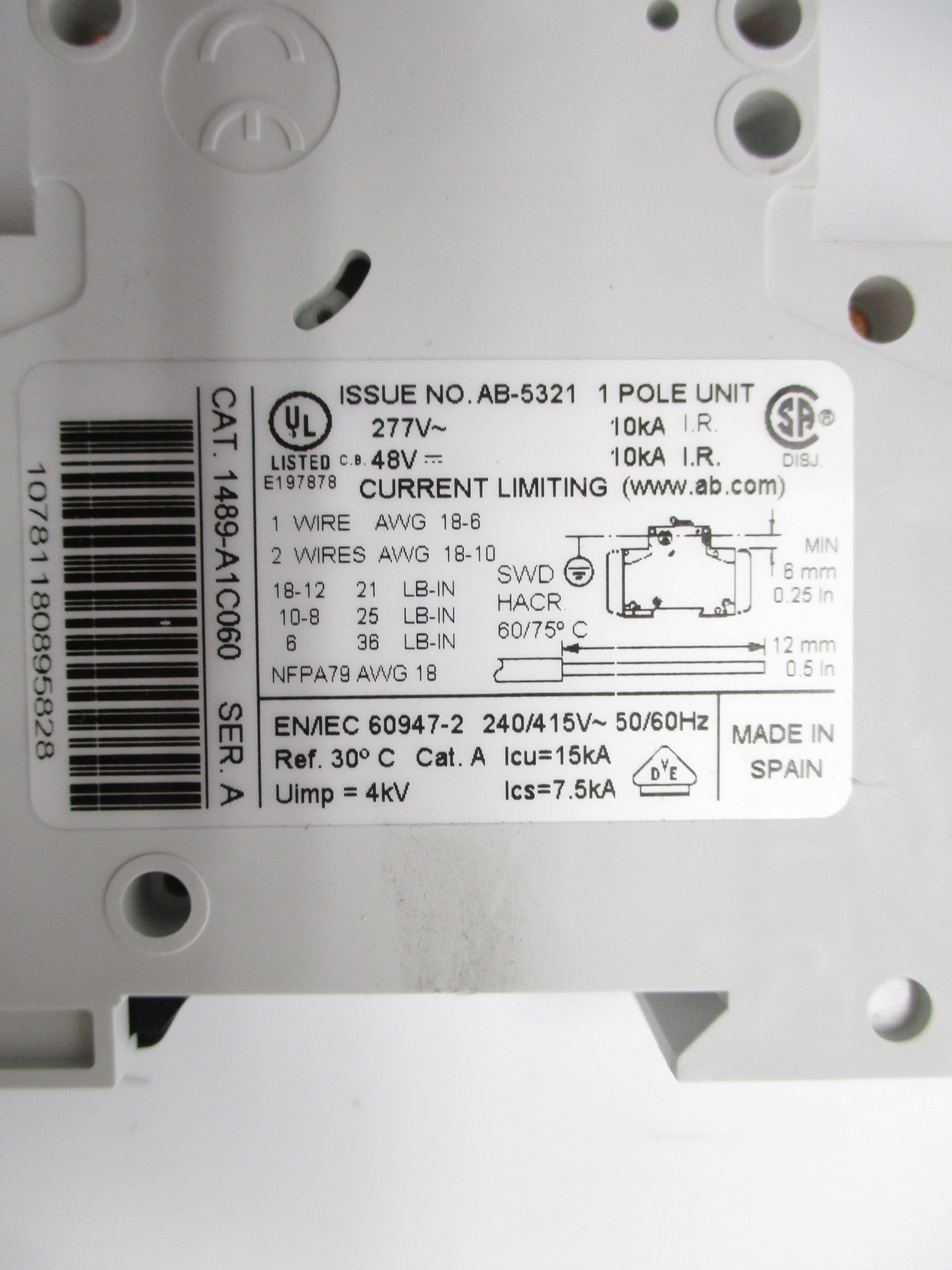 ALLEN BRADLEY 1489-A1C060 SER. A 277V 6A NSNP