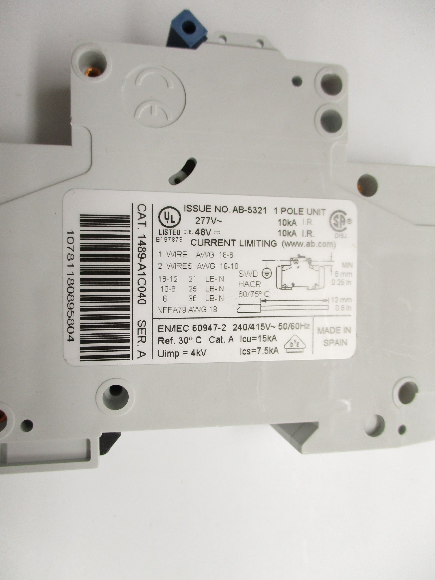 ALLEN BRADLEY 1489-A1C040 SER. A 277V 4A NSNP