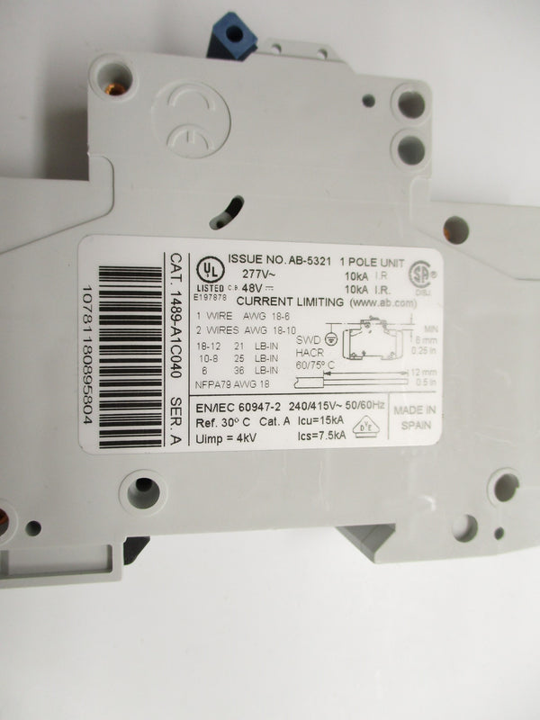 ALLEN BRADLEY 1489-A1C040 SER. A 277V 4A NSNP