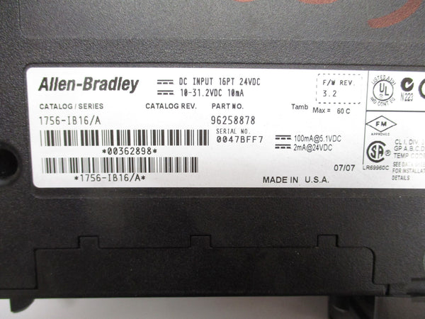 ALLEN BRADLEY 1756-IB16 SER. A 24VDC F/W 3.2 NSNP