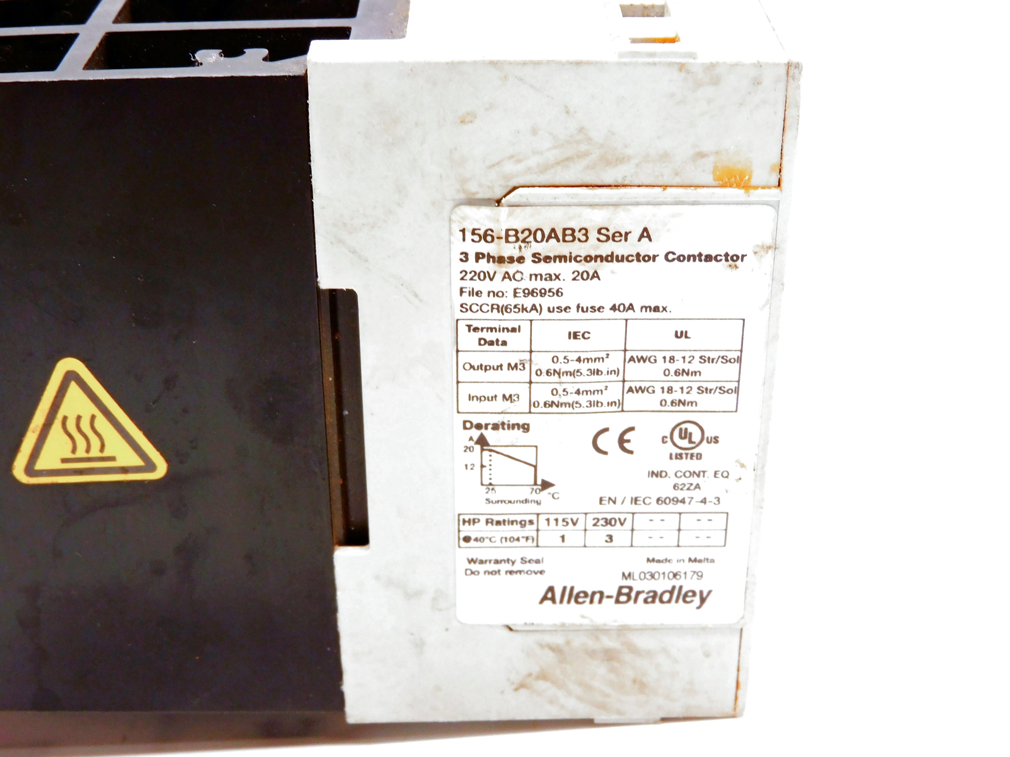 ALLEN BRADLEY 156-B20AB3 SER. A 220VAC (AS PICTURED) UNMP