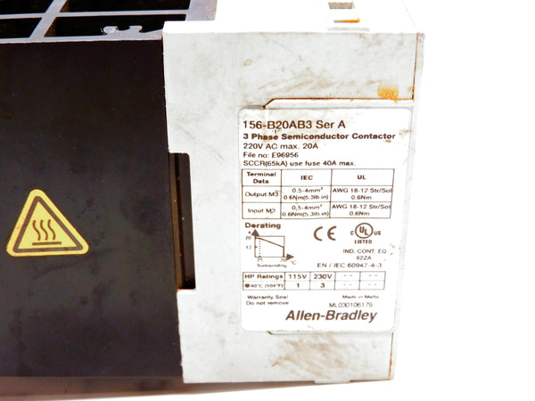 ALLEN BRADLEY 156-B20AB3 SER. A 220VAC (AS PICTURED) UNMP