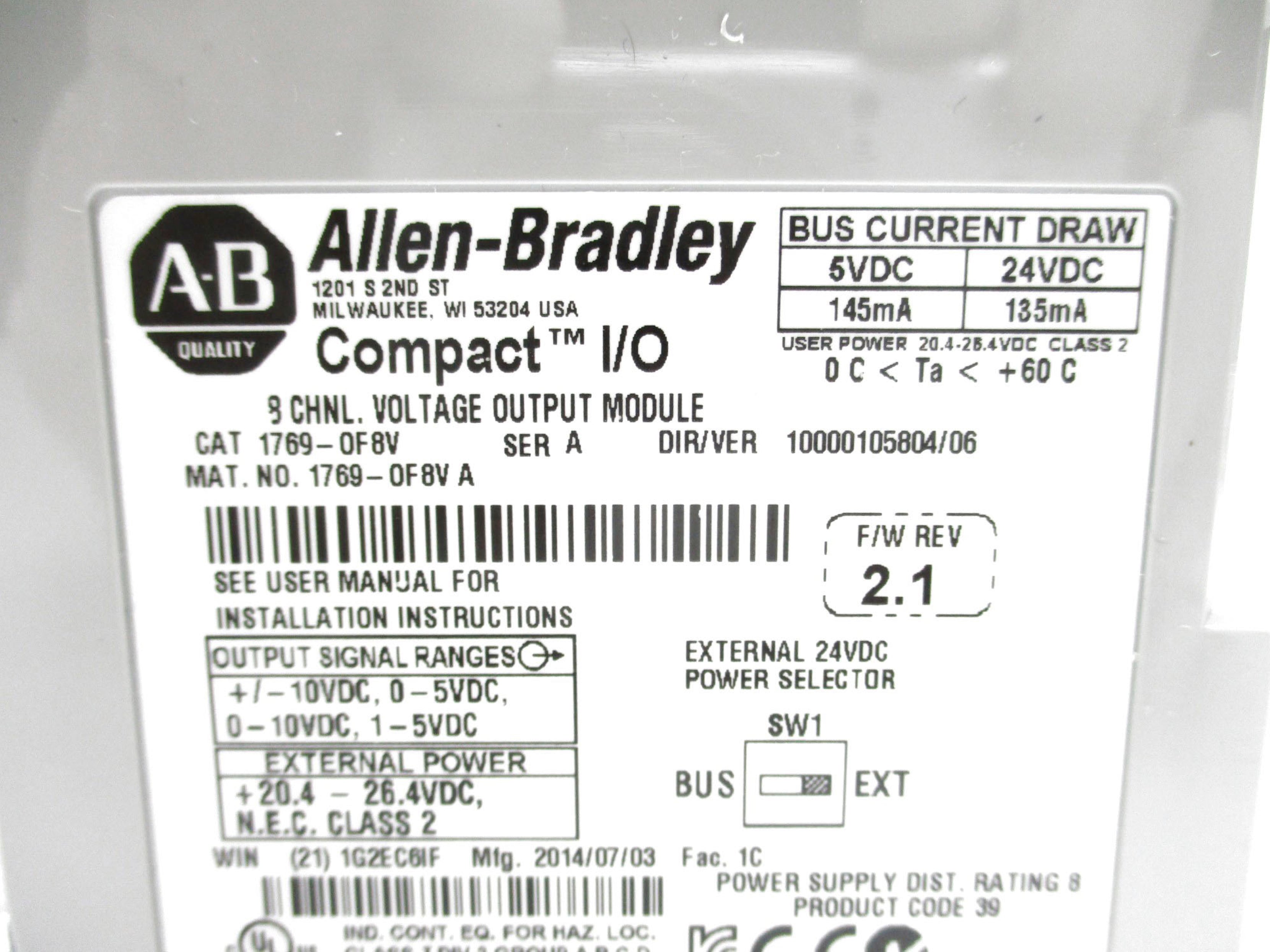 ALLEN BRADLEY 1769-OF8V SER. A F/W 2.1 NSMP