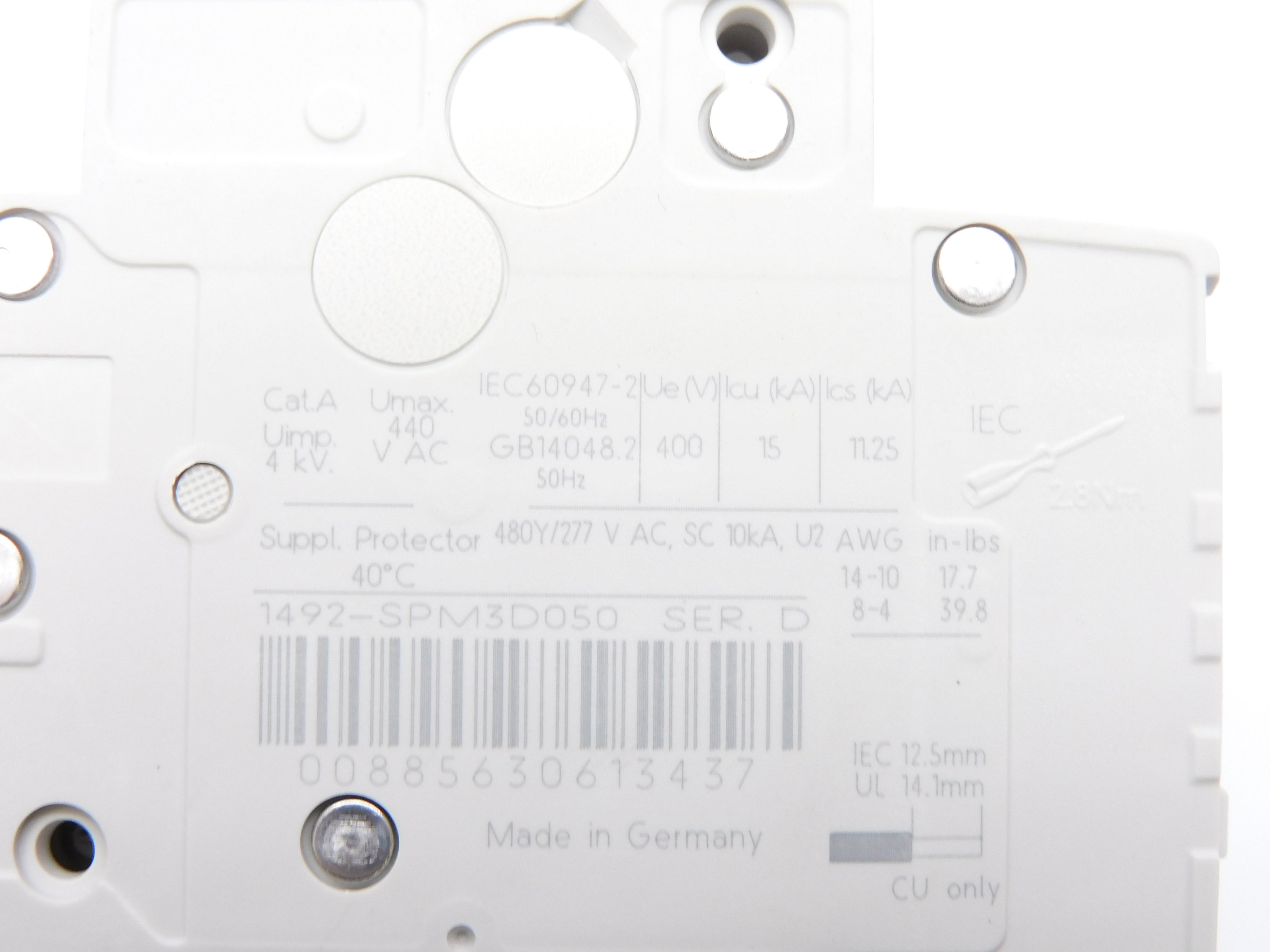 ALLEN BRADLEY 1492-SPM3D050 SER. D 5A 480/277V NSMP