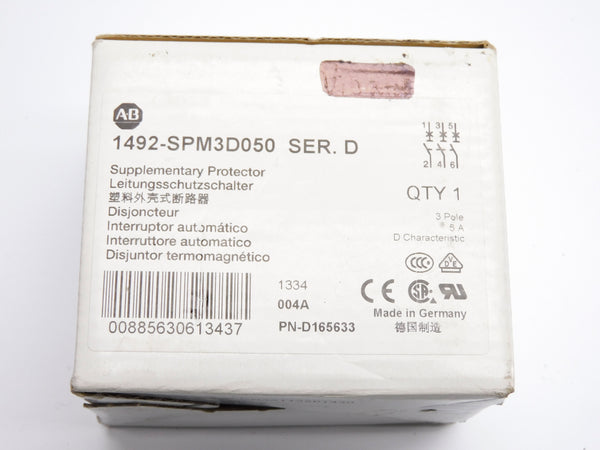 ALLEN BRADLEY 1492-SPM3D050 SER. D 5A 480/277V NSMP