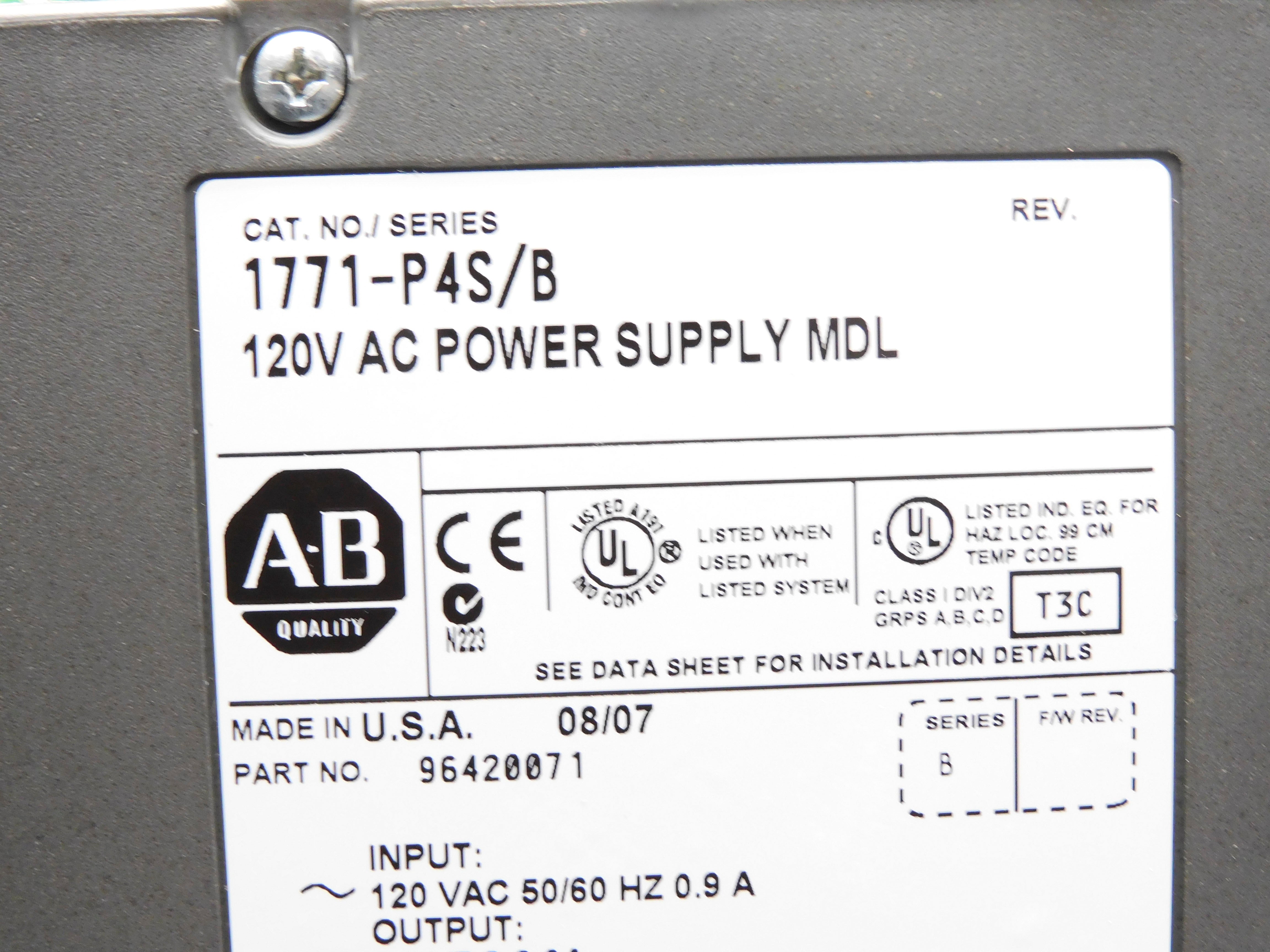 ALLEN BRADLEY 1771-P4S SER. B 120VAC NSNP
