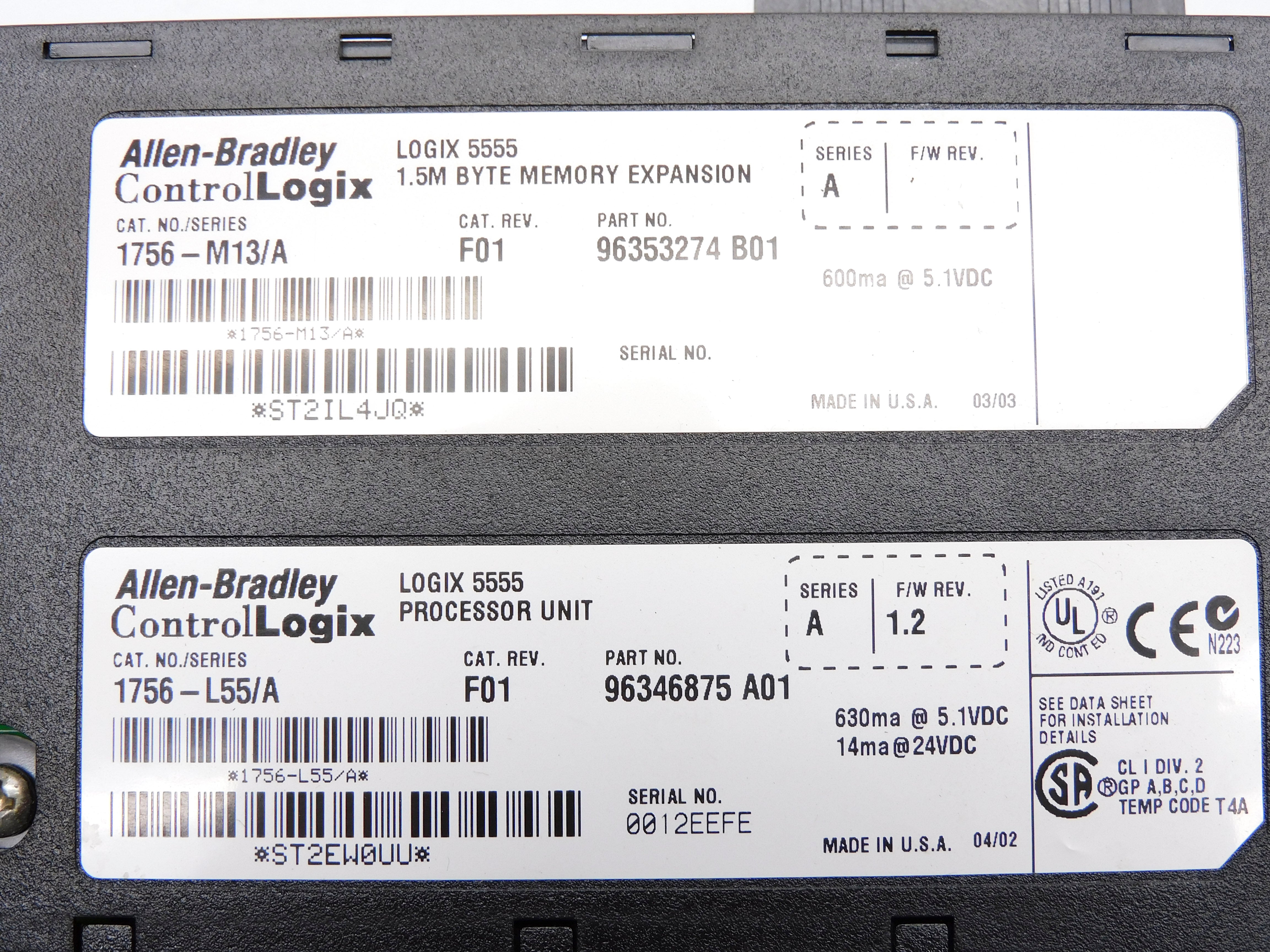 ALLEN BRADLEY 1756-L55M12 SER. A F/W 1.2 NSMP