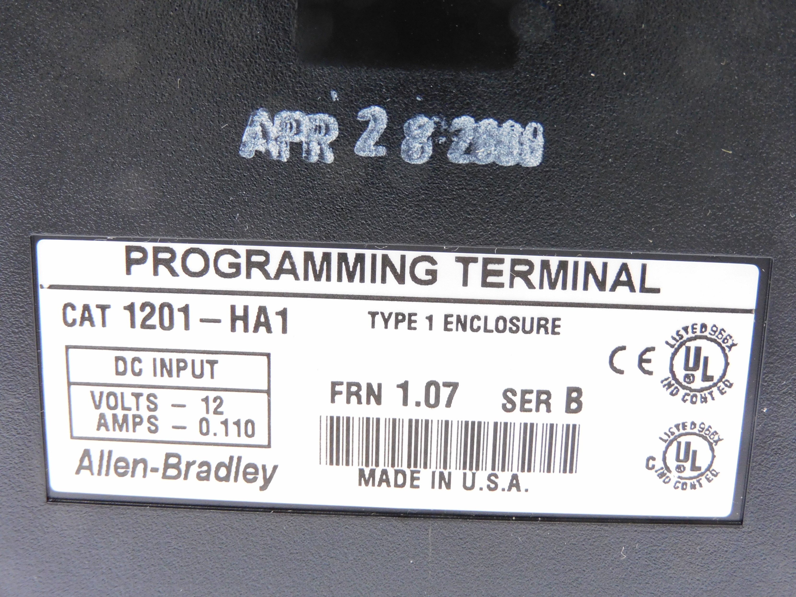 ALLEN BRADLEY 1201-HA1 SER. B F/W 1.07 12V 0.110A NSMP