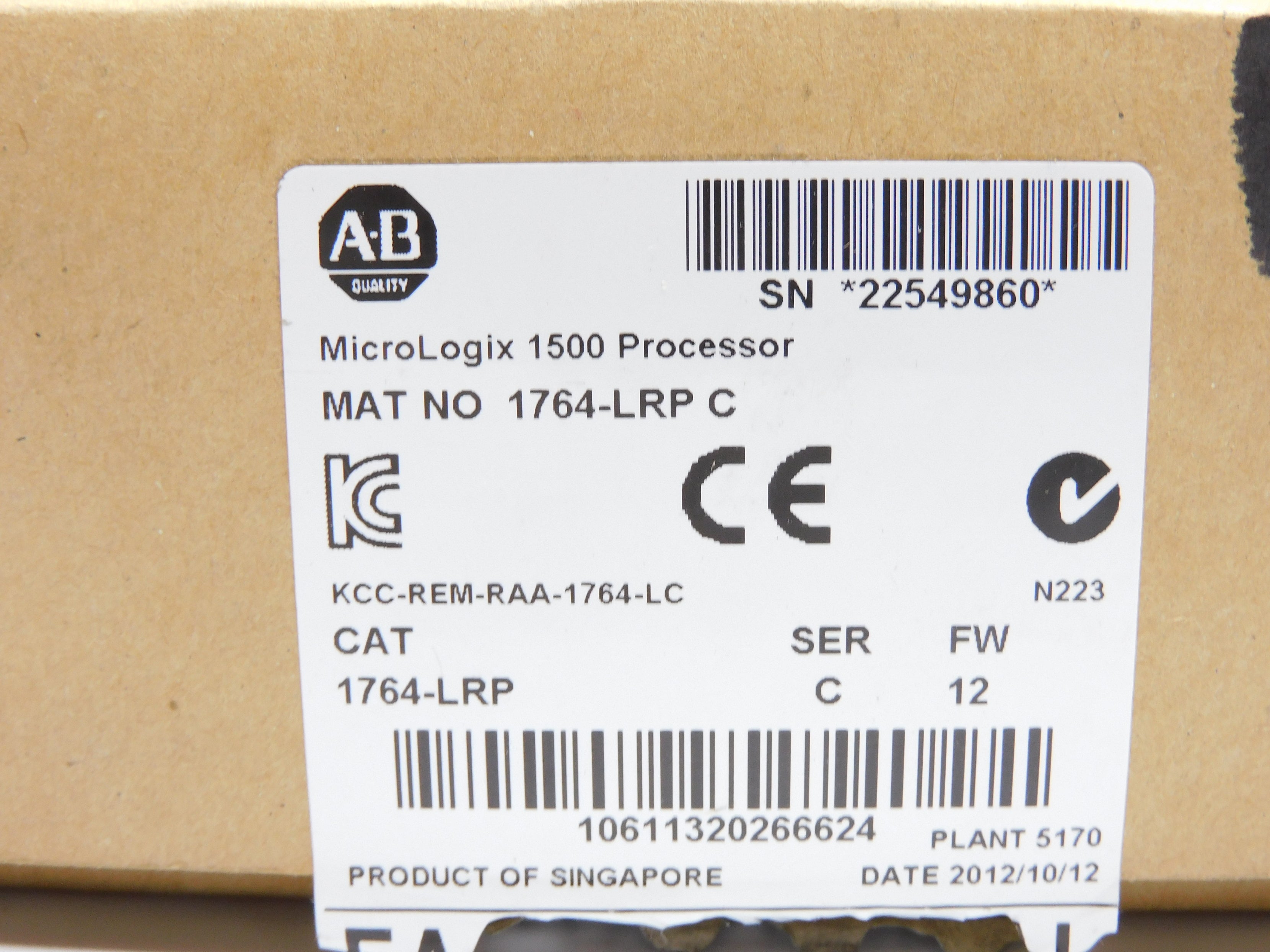 ALLEN BRADLEY 1764-LRP SER. C F/W 12 5VDC NSMP
