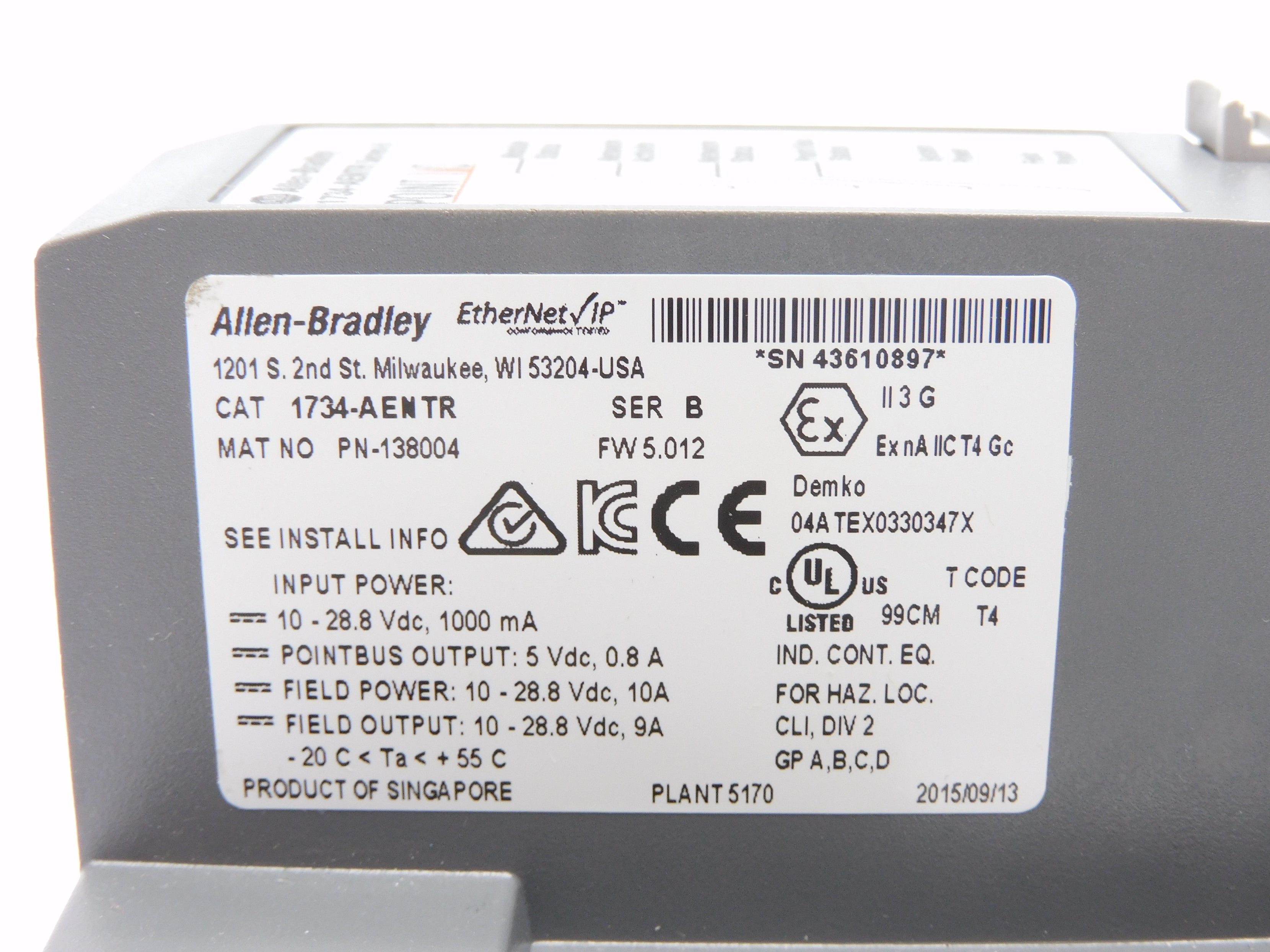ALLEN BRADLEY 1734-AENTR SER. B F/W 5.012 10-28.8VDC 10A NSMP