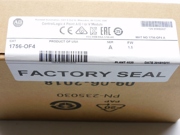 ALLEN BRADLEY 1756-OF4 SER. A F/W 1.5 DATE: 2018 NSFS
