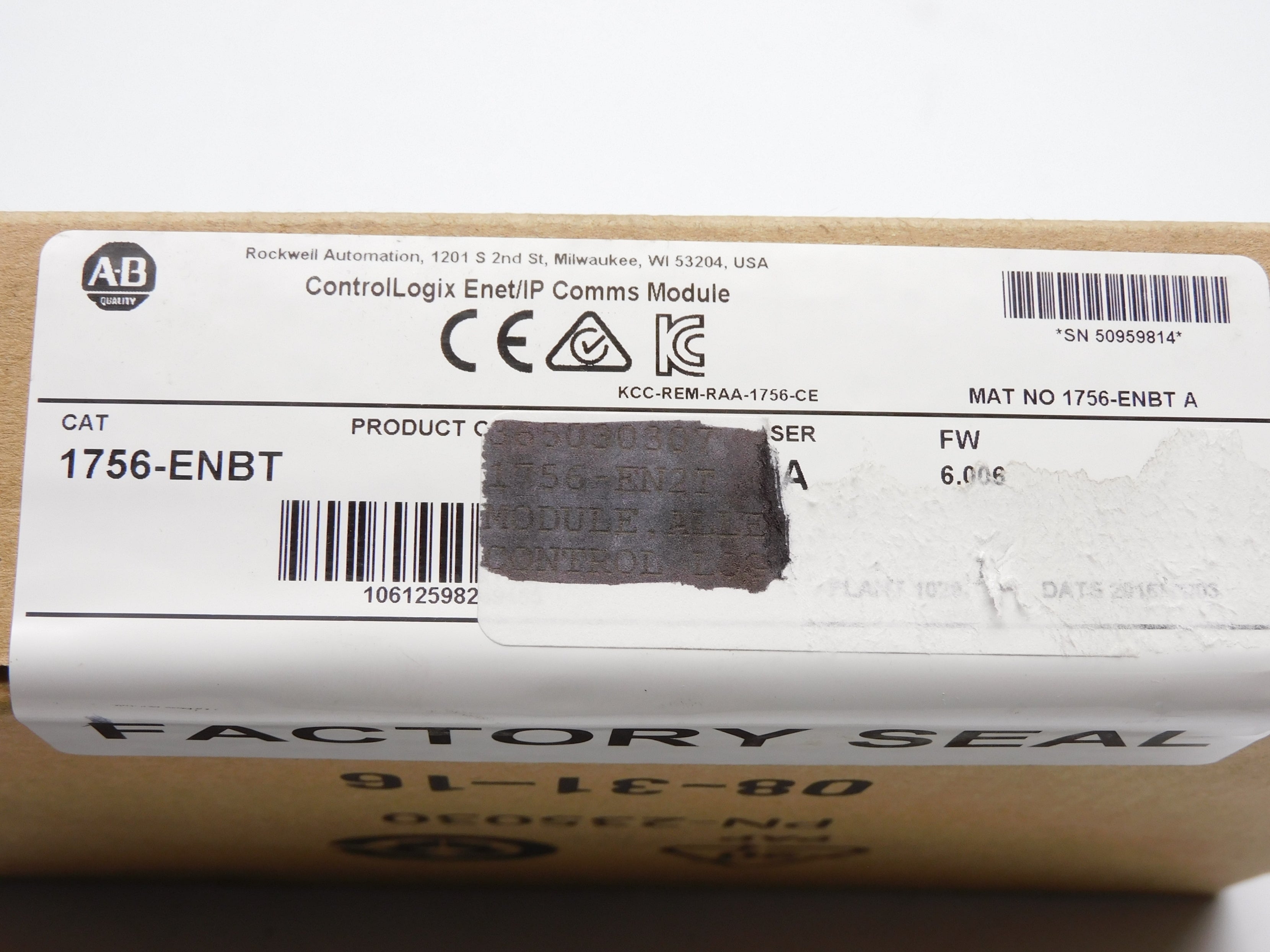 ALLEN BRADLEY 1756-ENBT SER. A F/W 6.006 DATE: 2016 NSFS