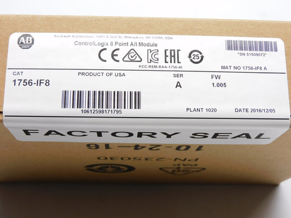 ALLEN BRADLEY 1756-IF8 SER. A F/W 1.005 DATE: 2016 NSFS