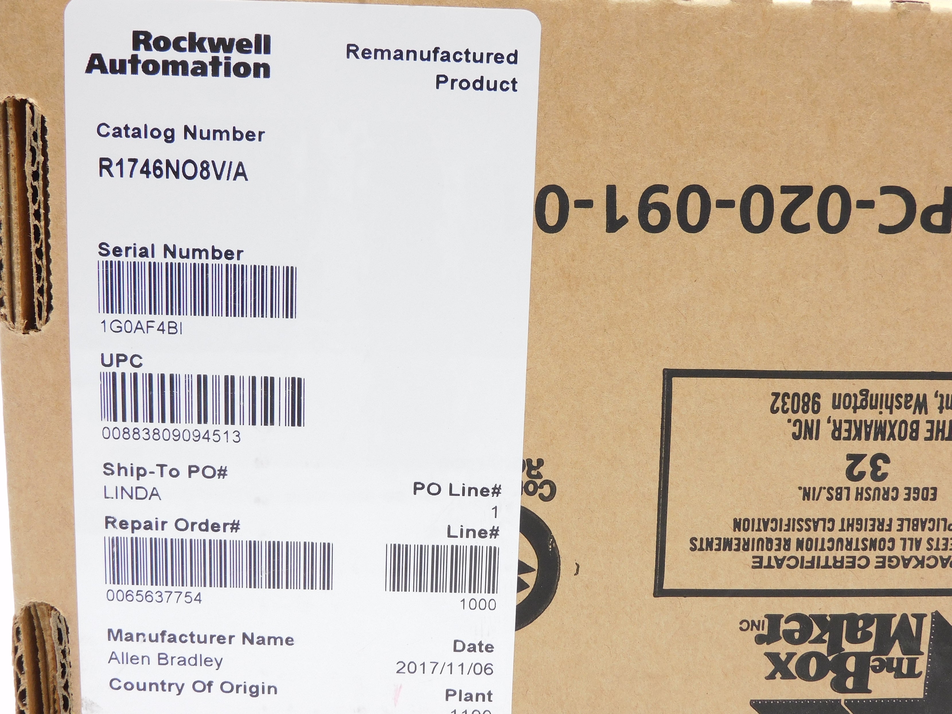 ALLEN BRADLEY 1746-N08V SER. A F/W 1.00 DATE: 2017 REMAN