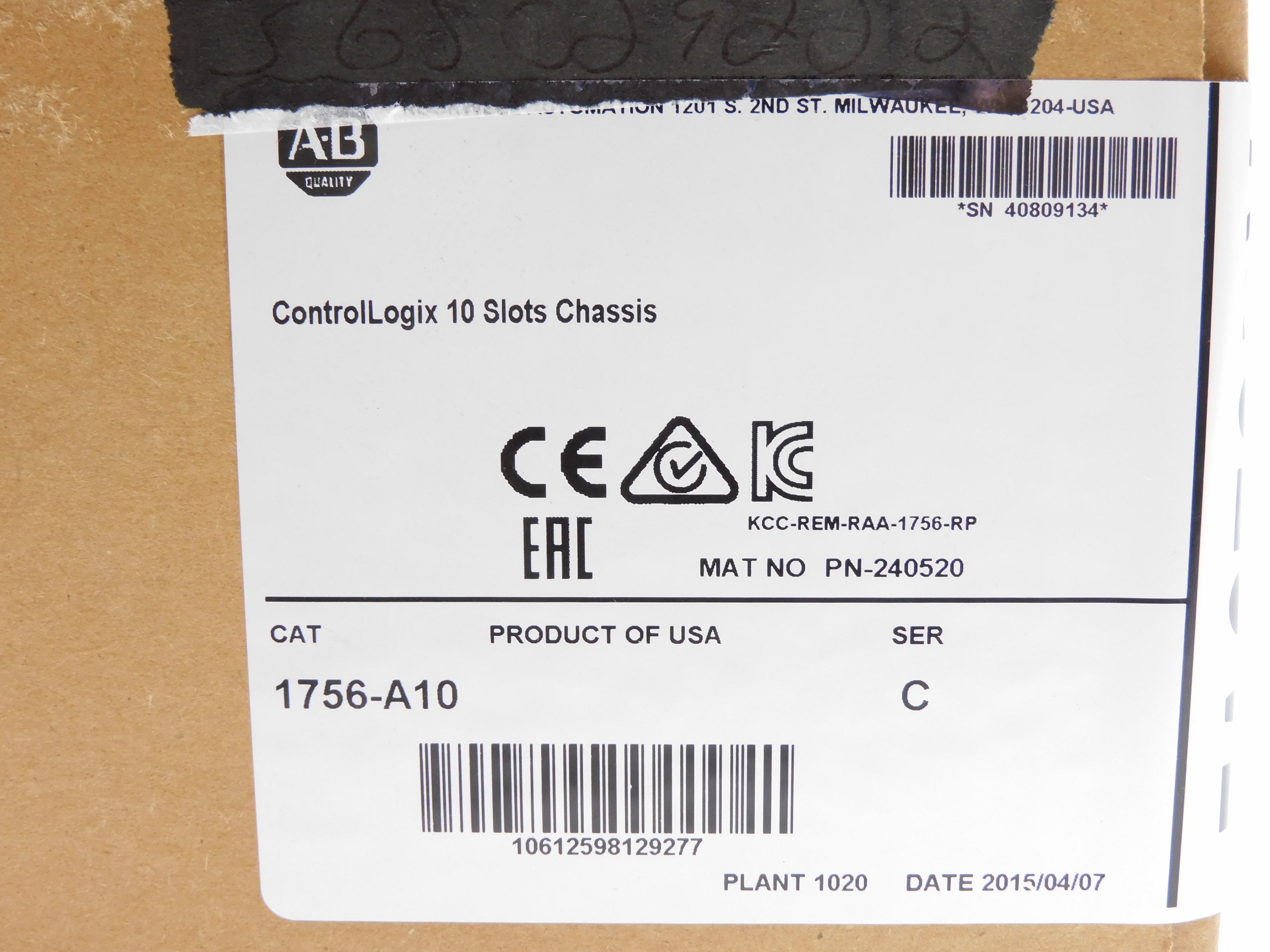 ALLEN BRADLEY 1756-A10 SER. C DATE: 2015 NSFS