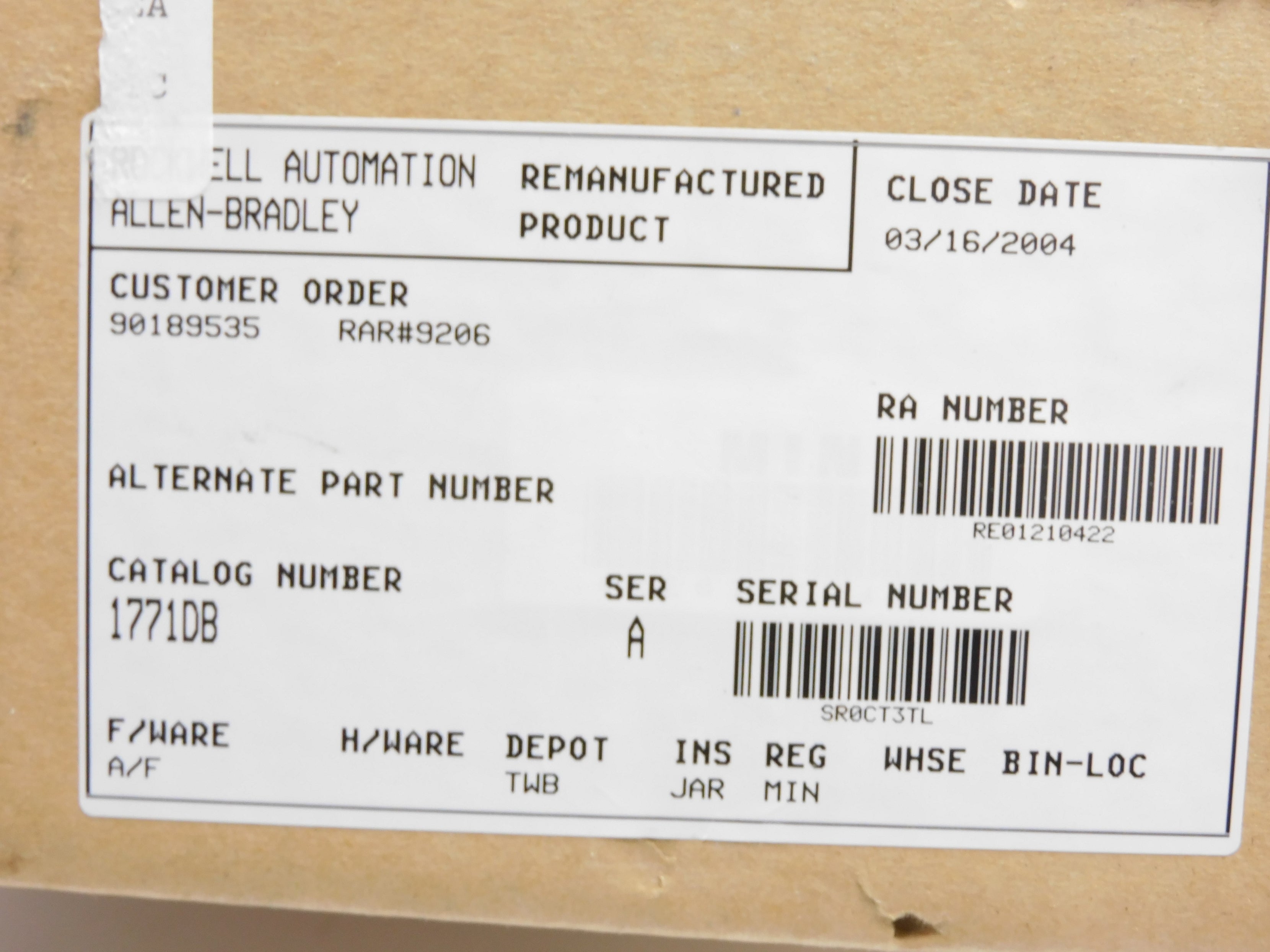 ALLEN BRADLEY 1771-DB SER. A F/W A/F (AS PICTURED) REMAN