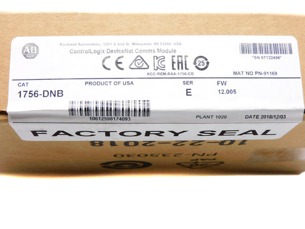 ALLEN BRADLEY 1756-DNB SER. E F/W 12.005 DATE: 2018 NSFS