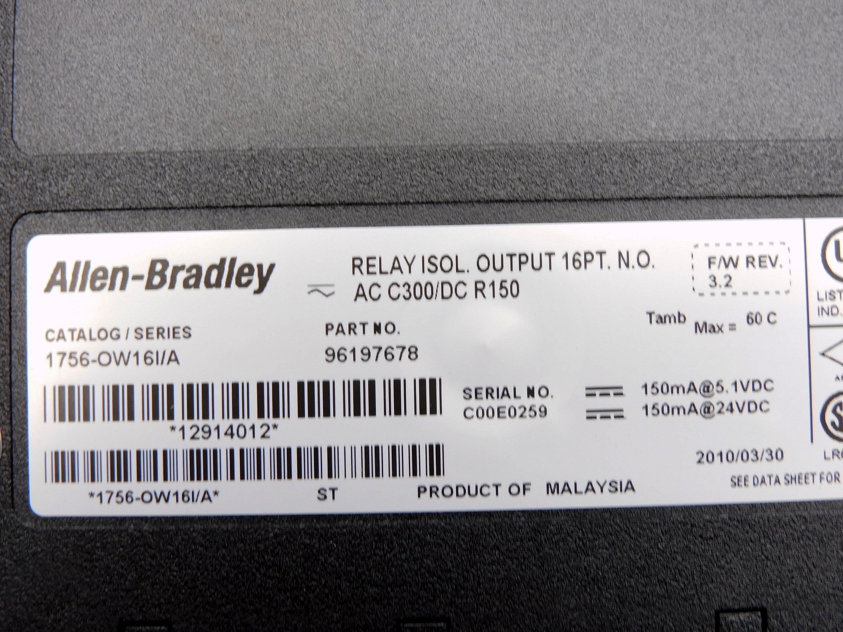 ALLEN BRADLEY 1756-OW16I SER. A F/W 3.2 24VDC (NO DOOR) NSNP