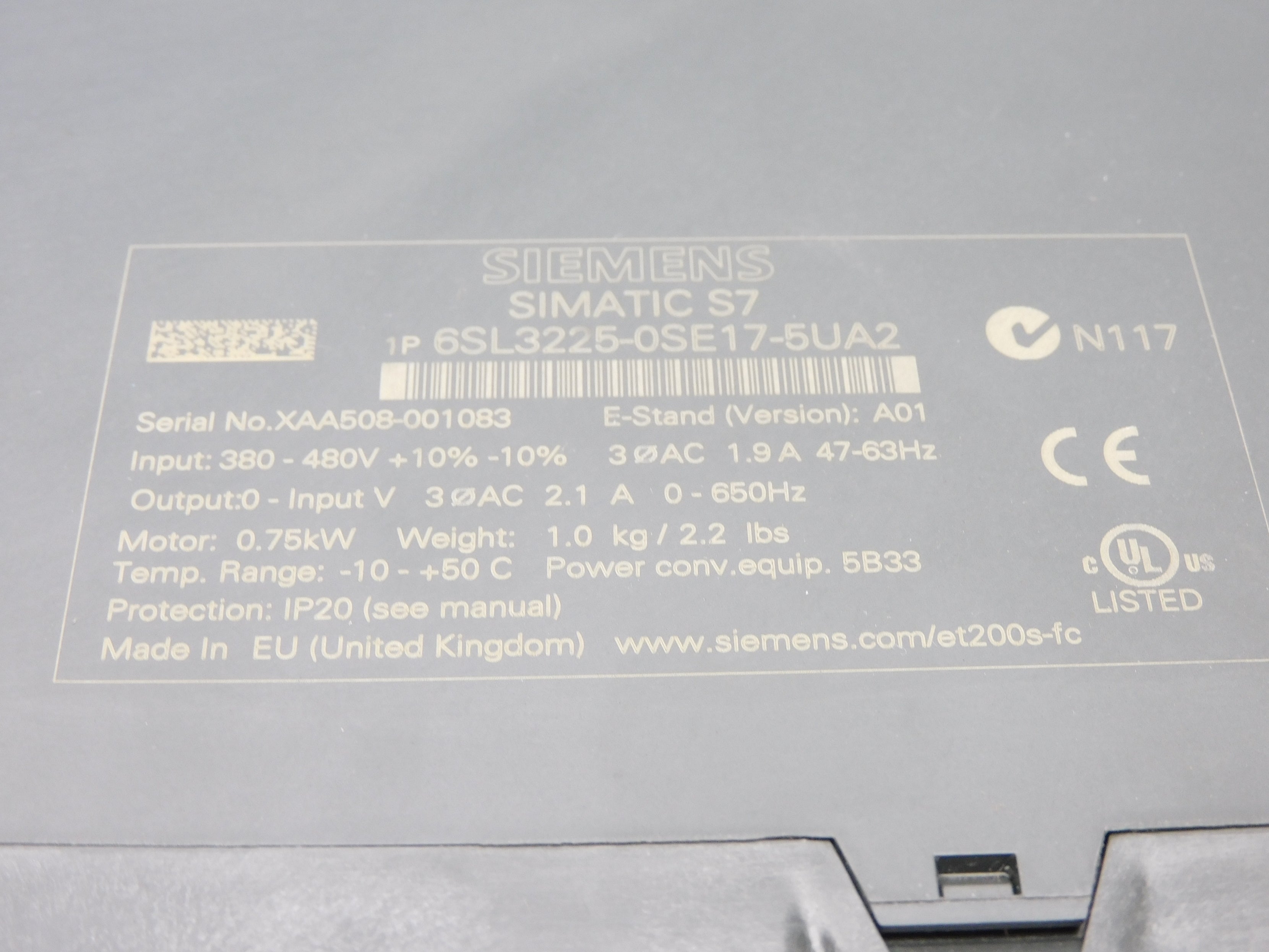 SIEMENS 6SL3225-0SE17-5UA2 380-480V 1.9A UNMP