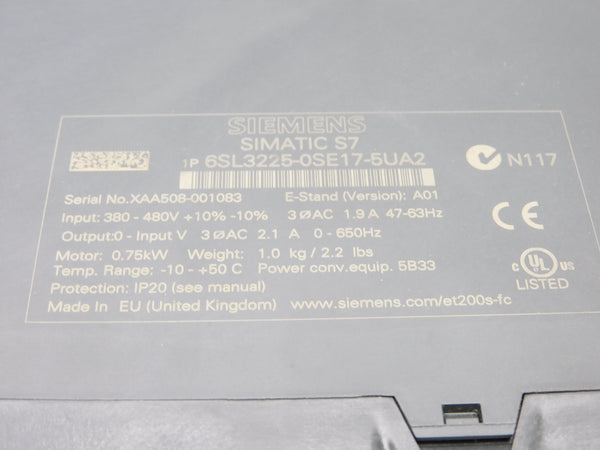 SIEMENS 6SL3225-0SE17-5UA2 380-480V 1.9A UNMP