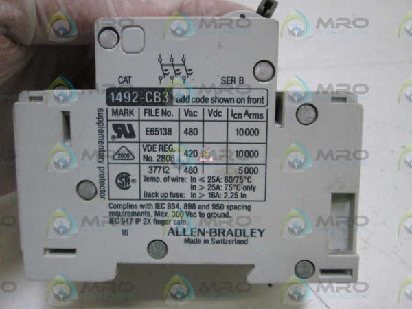 ALLEN BRADLEY 1492-CB3G070 SER. A CIRCUIT BREAKER 7A  UNMP