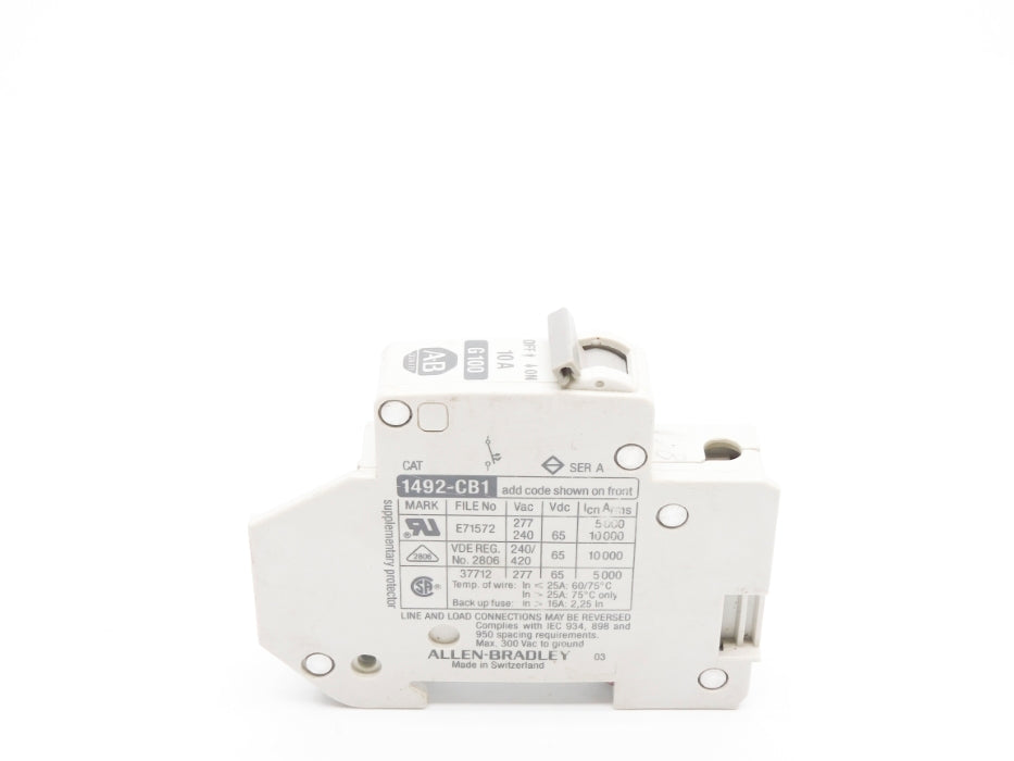 ALLEN BRADLEY 1492-CB1G100 SER. A 10A 277VAC UNMP