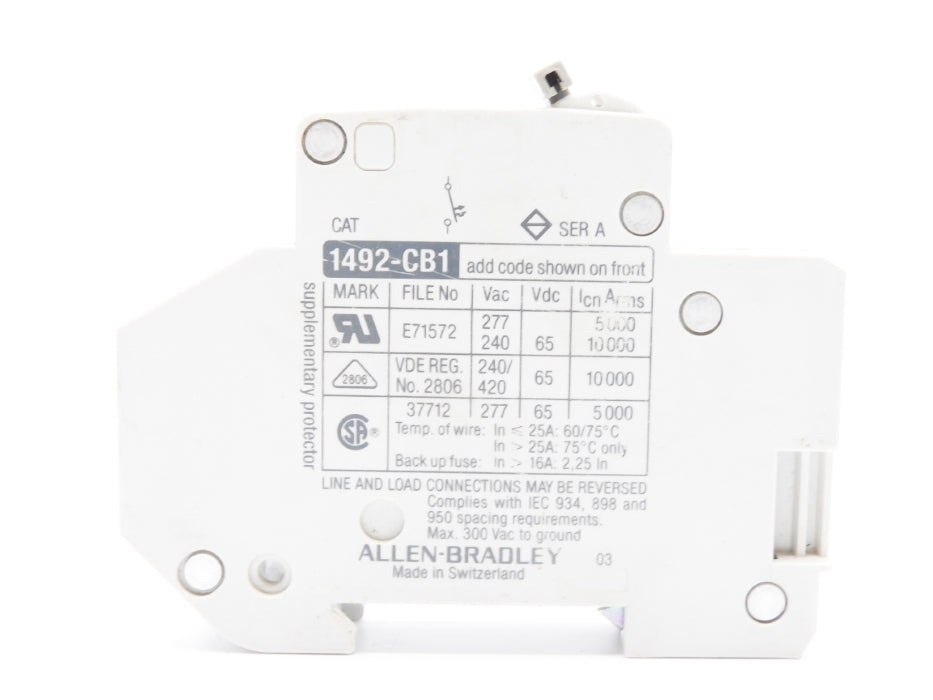 ALLEN BRADLEY 1492-CB1G100 SER. A 10A 277VAC UNMP