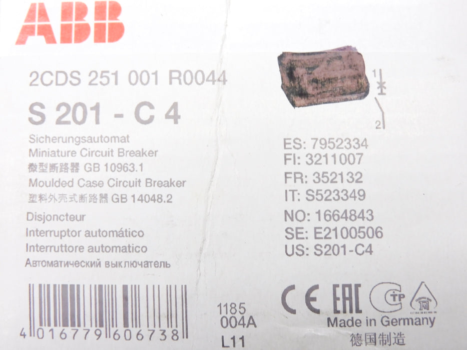 ABB 2CDS251001R0044 S201-C4 4A 230/400V NSNP