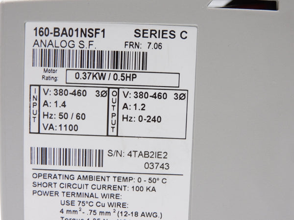 ALLEN BRADLEY 160-BA01NSF1 SER. C F/W 7.06 380-460V 1.4A NSNP