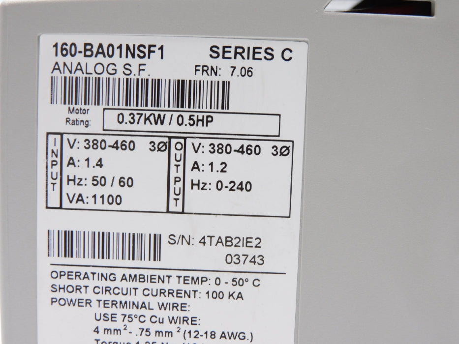 ALLEN BRADLEY 160-BA01NSF1 SER. C F/W 7.06 380-460V 1.4A NSNP
