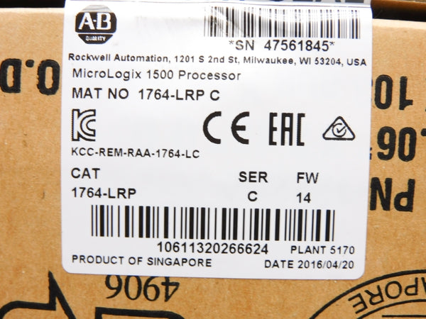 ALLEN BRADLEY 1764-LRP SER. C F/W 14 DATE: 2016 NSFS