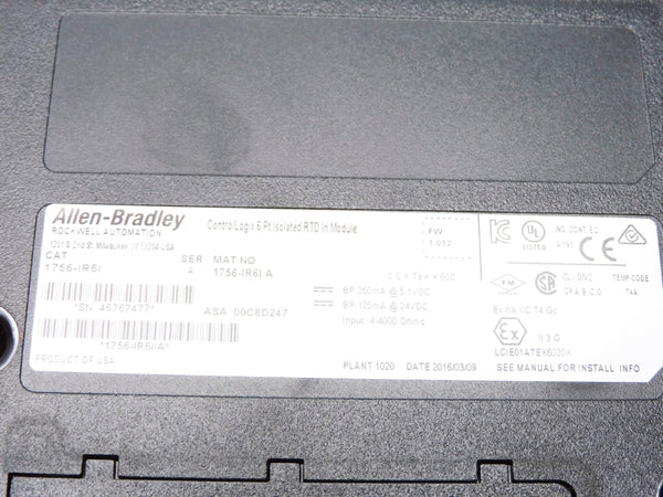 ALLEN BRADLEY 1756-IR6I SER. A F/W 1.012 24VDC NSMP