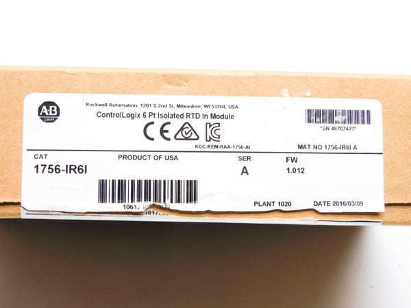 ALLEN BRADLEY 1756-IR6I SER. A F/W 1.012 24VDC NSMP