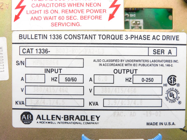 ALLEN BRADLEY 1336-B003-E0D-FA2-L3 SER. A NUPI