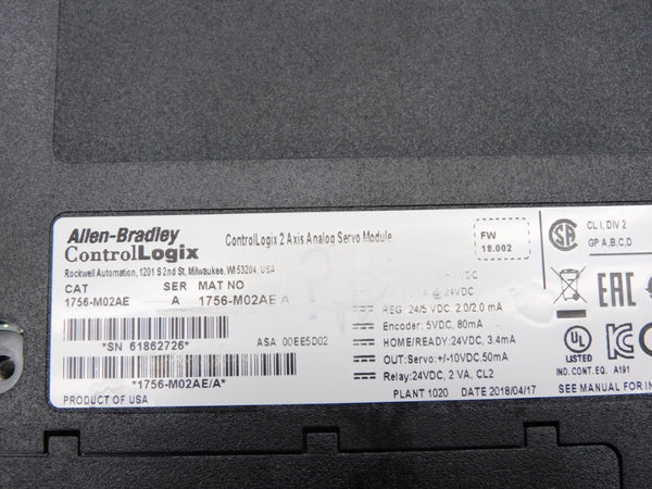 ALLEN BRADLEY 1756-M02AE SER. A F/W 18.002 5/24VDC NSMP