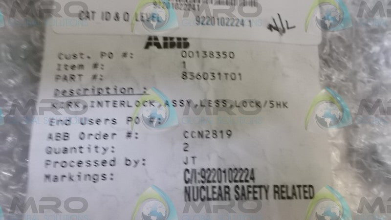 ABB 836031T01 INTERLOCK KIT  NSNP