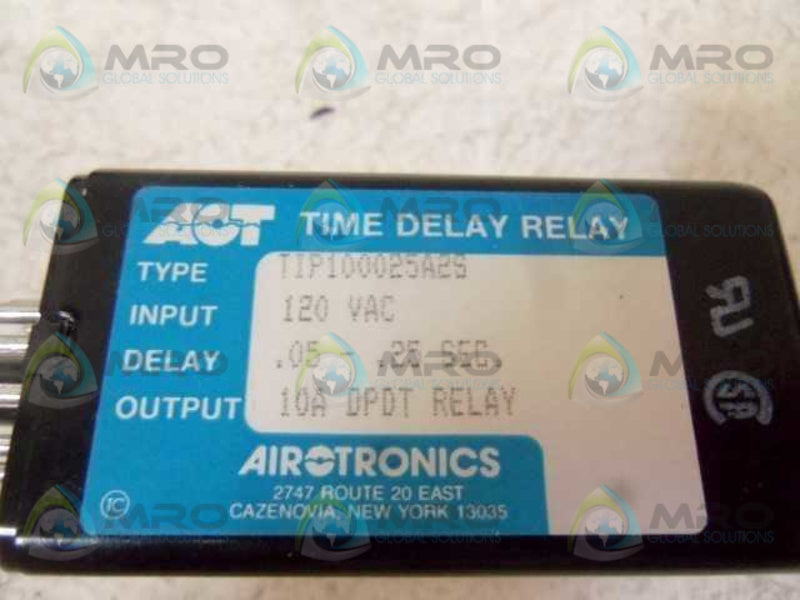 AIR TRONICS TIP100025A2S TIME DELAY RELAY .05-.25 SEC  NSNP